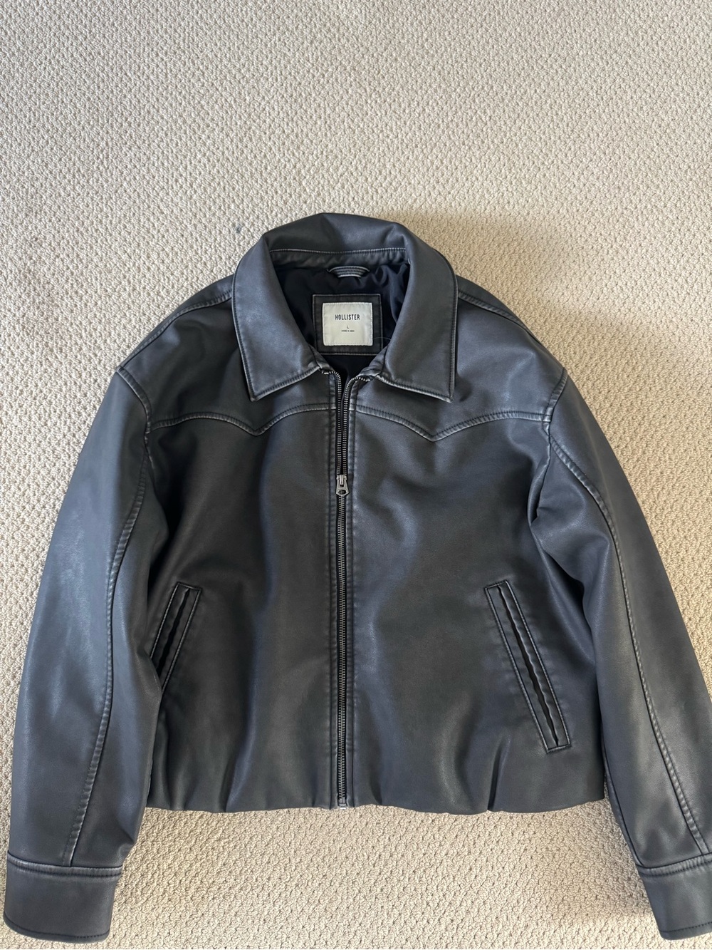 Hollister Black Faux Leather Zip-Up Jacket
